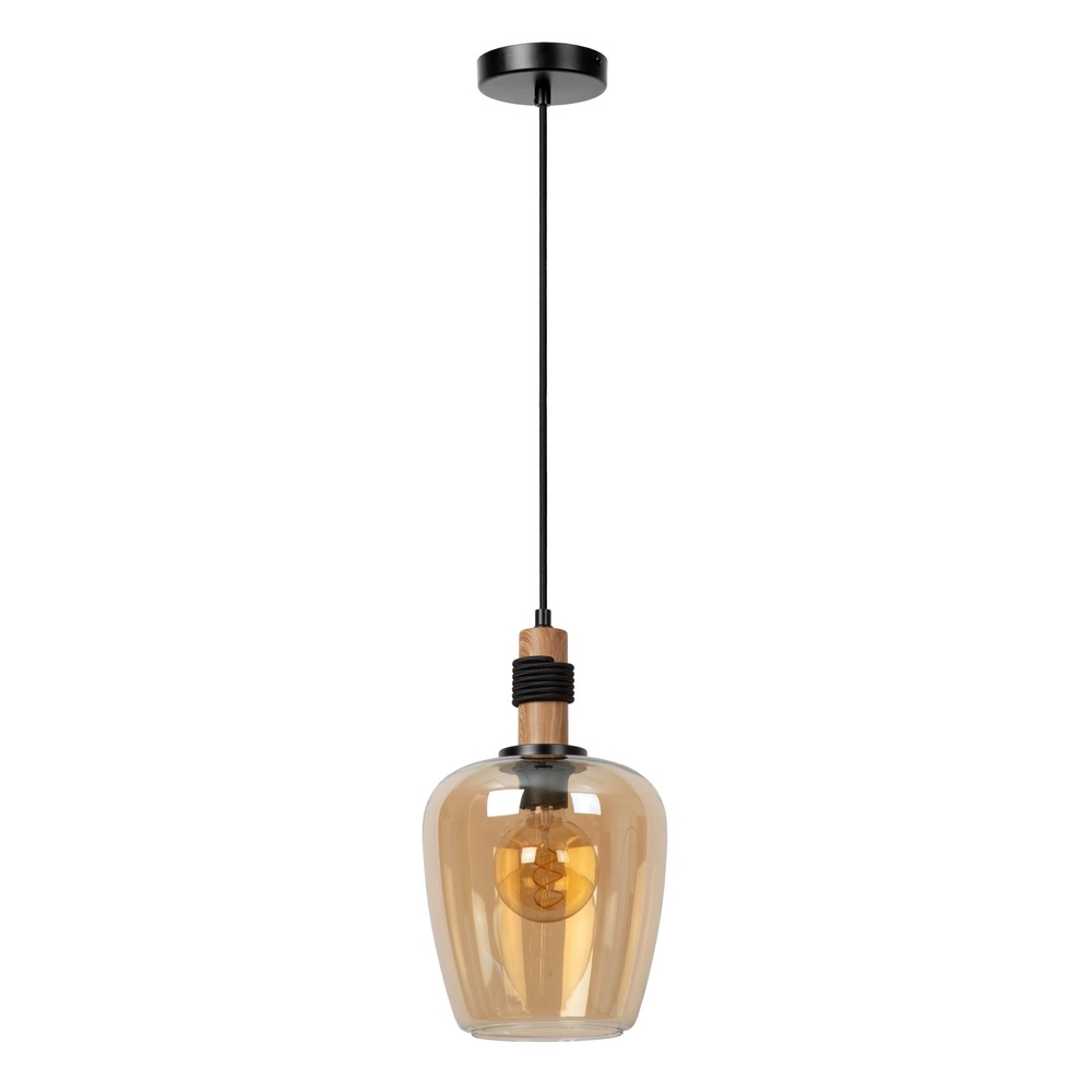 Lucide HanglampIlona Ø 22cm zwart met amber glas - 45408/22/62
